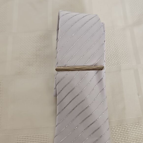 Vettorio Fratini Men's Sparkling Tie With Tie Pin White & Silver - Picture 14 of 16
